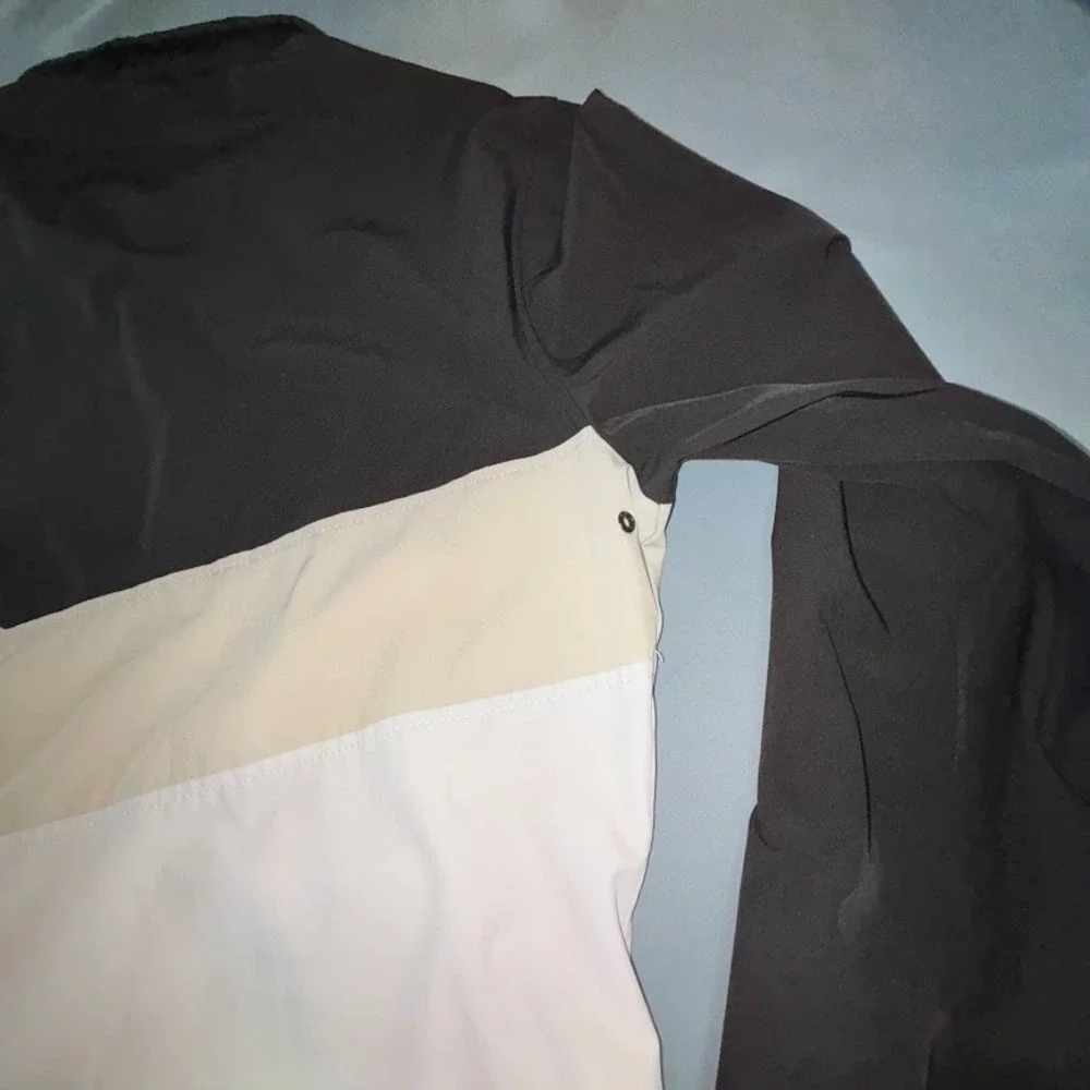 Hollister Windbreaker Jacket Men XL Black/White Epic Flex Mesh Lined Chevron EUC